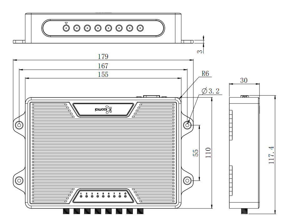 BRD-2208超高頻RFID八端口固定式讀寫器 RFID 天線讀寫器 尺寸圖