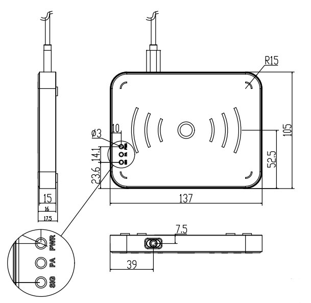 BRD-DC06 RFID桌面式發(fā)卡器尺寸圖